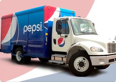 Front-passenger view of a PEPSI delivery Truck Wrap in printed vinyl.