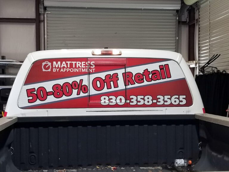 Pick up truck rear window perf vinyl wrap
