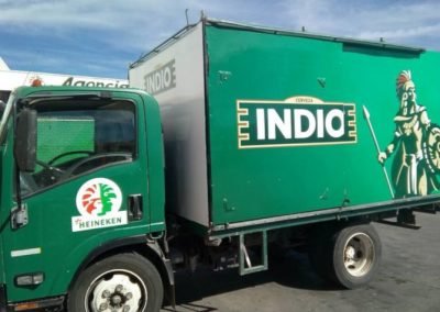 Older delivery truck with Indio beer Truck Wrap.