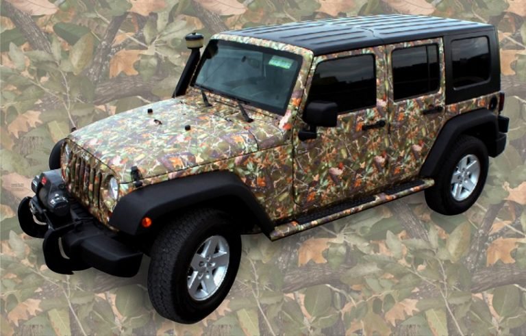 Full size Jeep with a propietary Camo Wrap design.