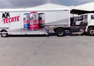 Large Tecate Beer delivery trailer displaying a full Truck Wrap.